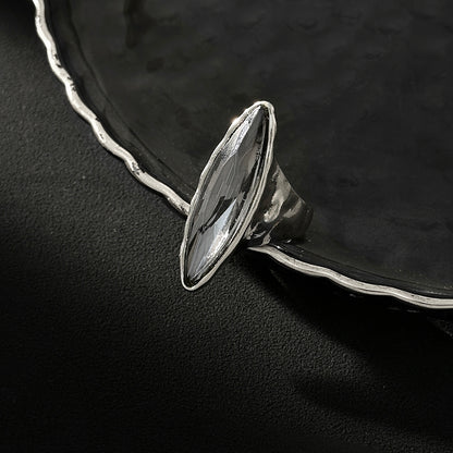 Gray Crystal and Silvertone Marquise Open Ring, elegant gift for her, side view