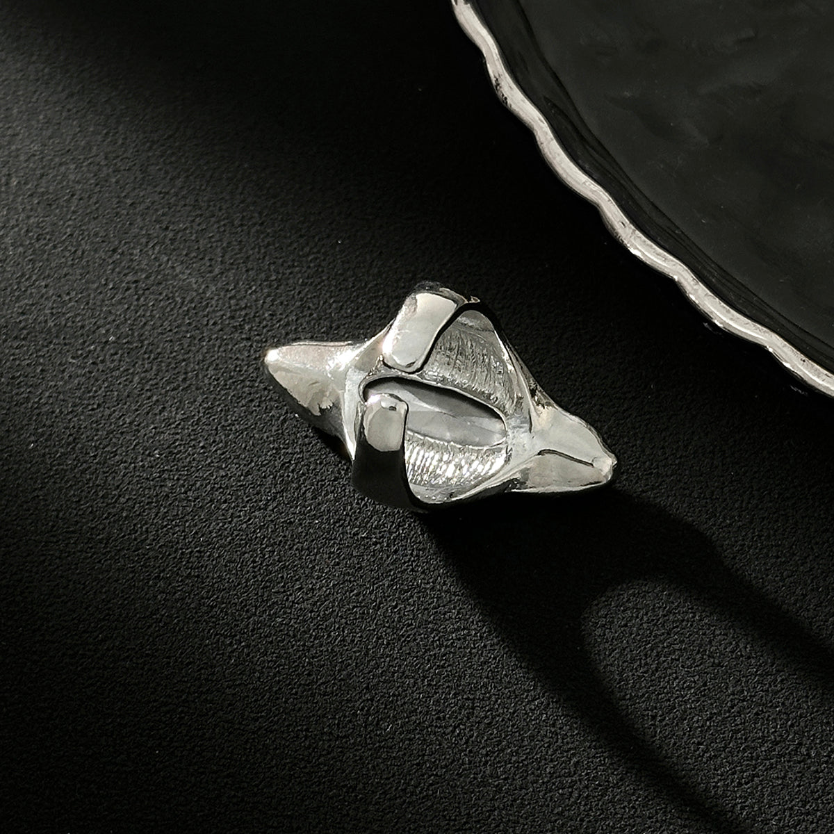 Gray Crystal and Silvertone Marquise Open Ring, elegant gift for her, detail close-up