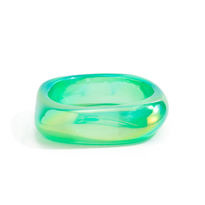 Iridescent and Green Resin Uneven Bangle, bangle bracelet, everyday style, front view