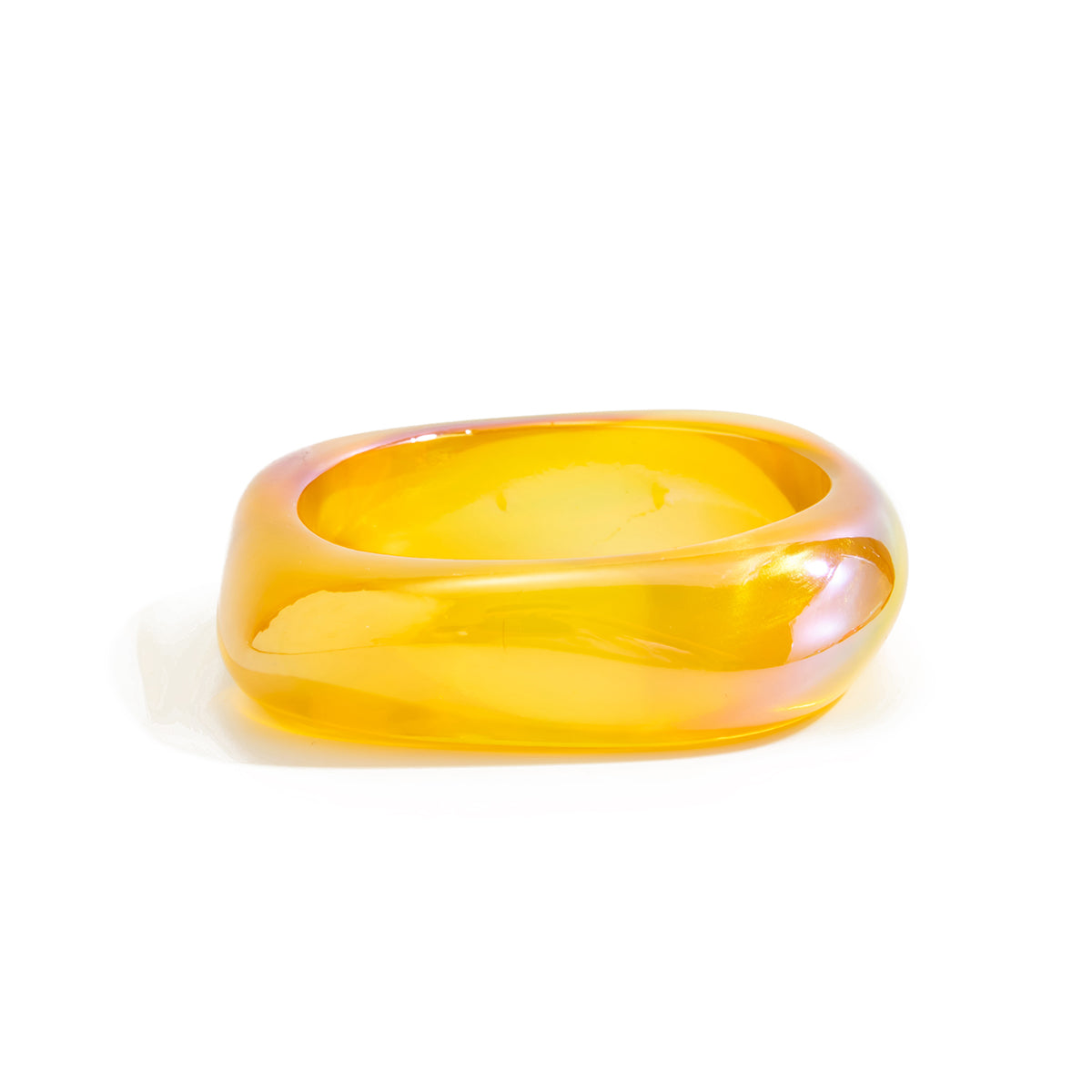 Iridescent and Yellow Resin Uneven Bangle, bangle bracelet, vintage-inspired design, front view