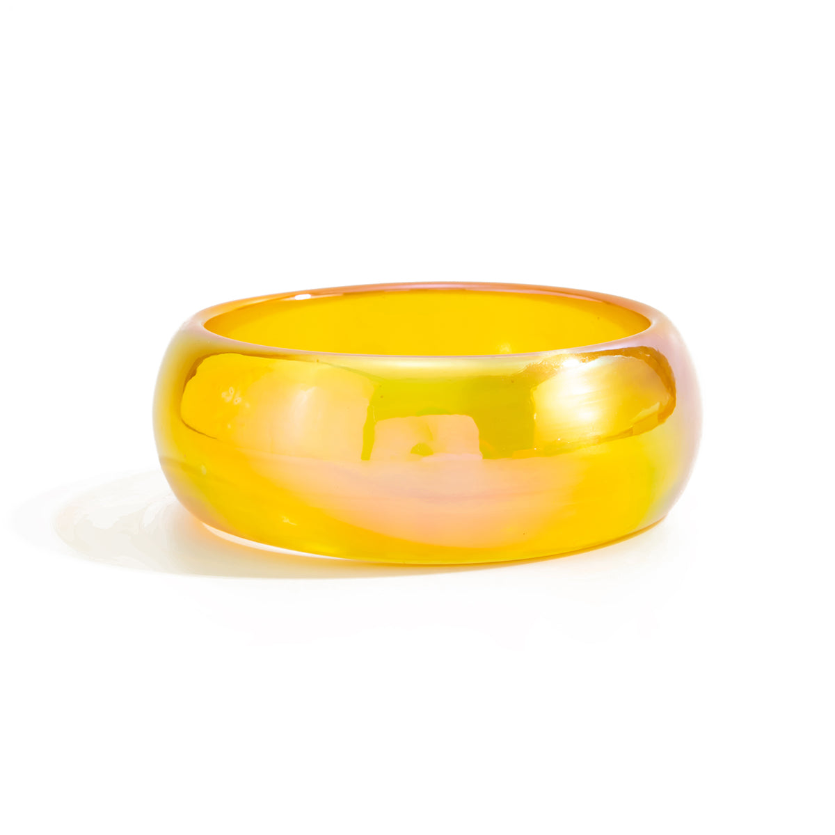 Iridescent and Yellow Resin Bangle, bangle bracelet, botanical inspired, front view
