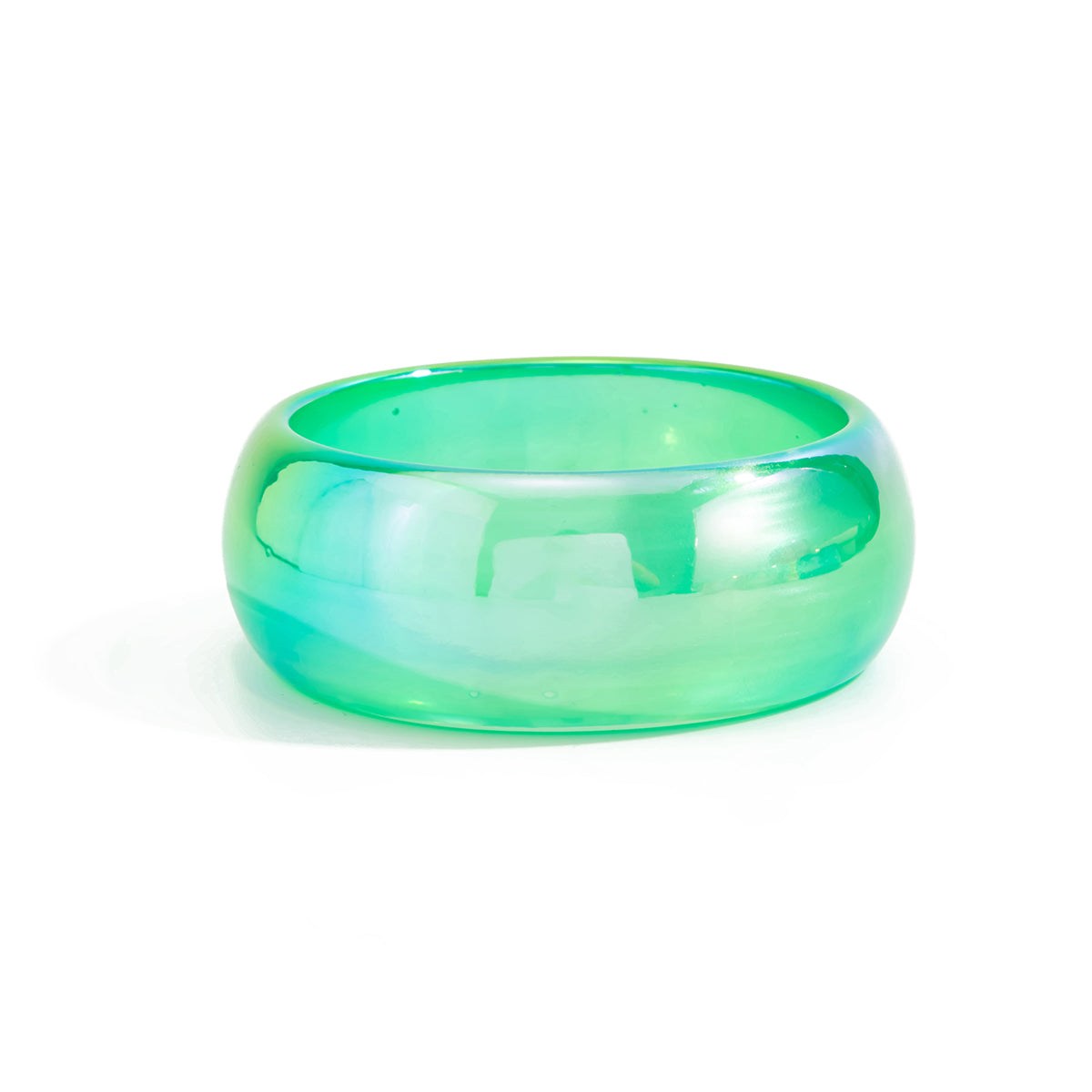 Iridescent and Green Resin Bangle, bangle bracelet, vintage-inspired design, front view