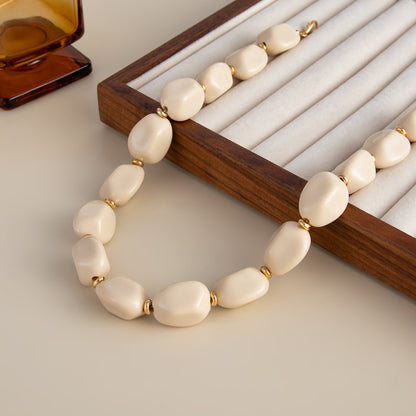 Beige Resin and Goldtone Irregular Beads Collar Necklace, everyday style, detail close-up