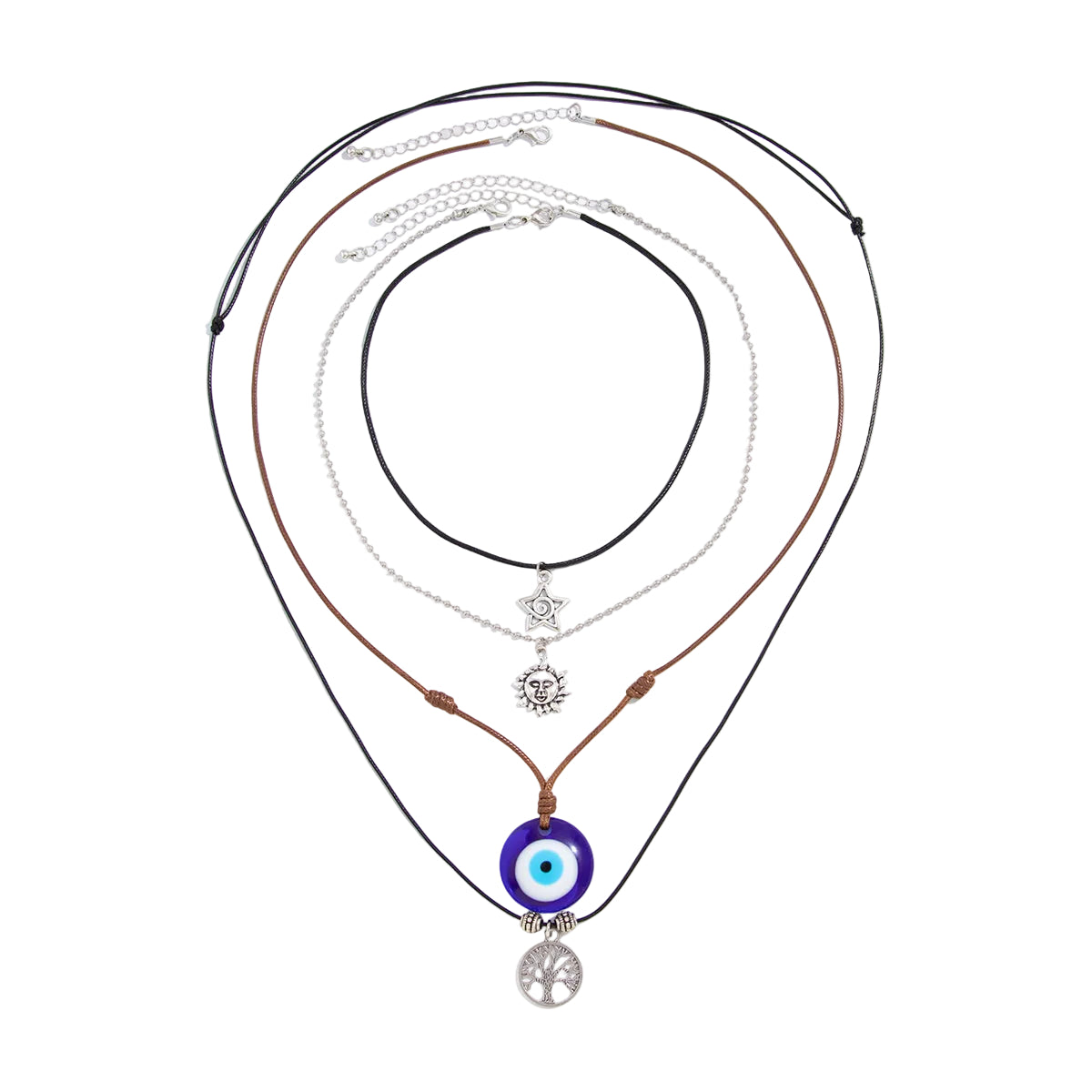 Black Resin and Polyster Silvertone Celestial Life Tree Eye Pendant Necklace Set, silver pendant necklace for..., front view