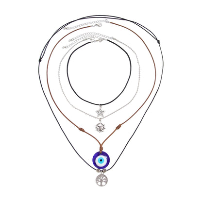 Black Resin and Polyster Silvertone Celestial Life Tree Eye Pendant Necklace Set, silver pendant necklace for..., front view
