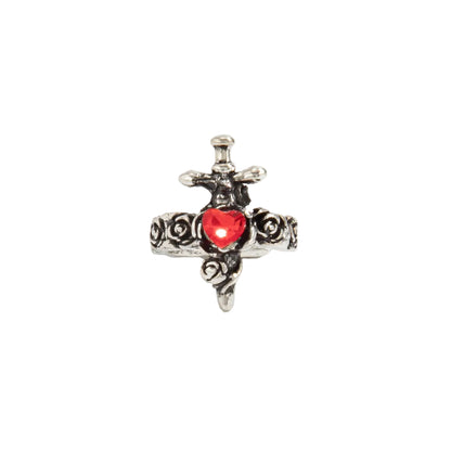 Red Heart Crystal & Silvertone Sword Ear Cuff