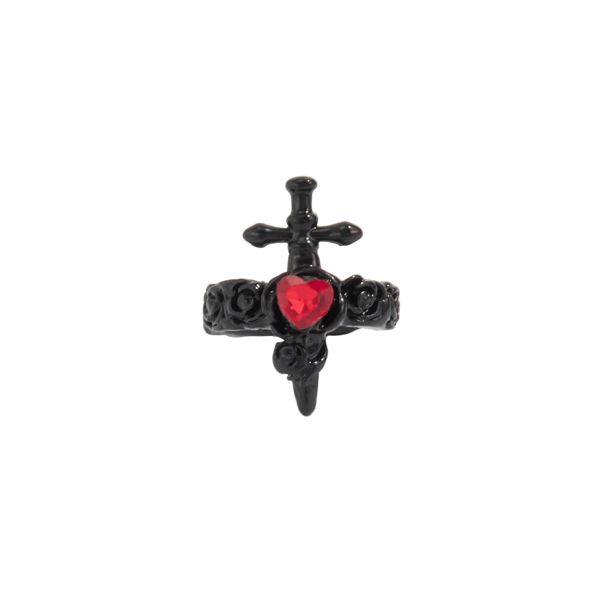 Red Heart Crystal & Blacktone Sword Ear Cuff