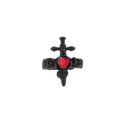 Red Heart Crystal & Blacktone Sword Ear Cuff