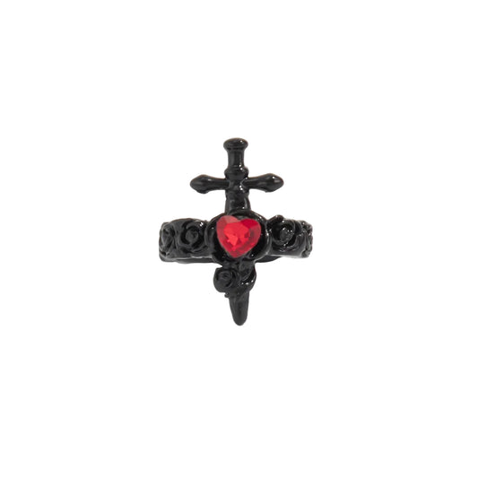 Red Heart Crystal & Blacktone Sword Ear Cuff
