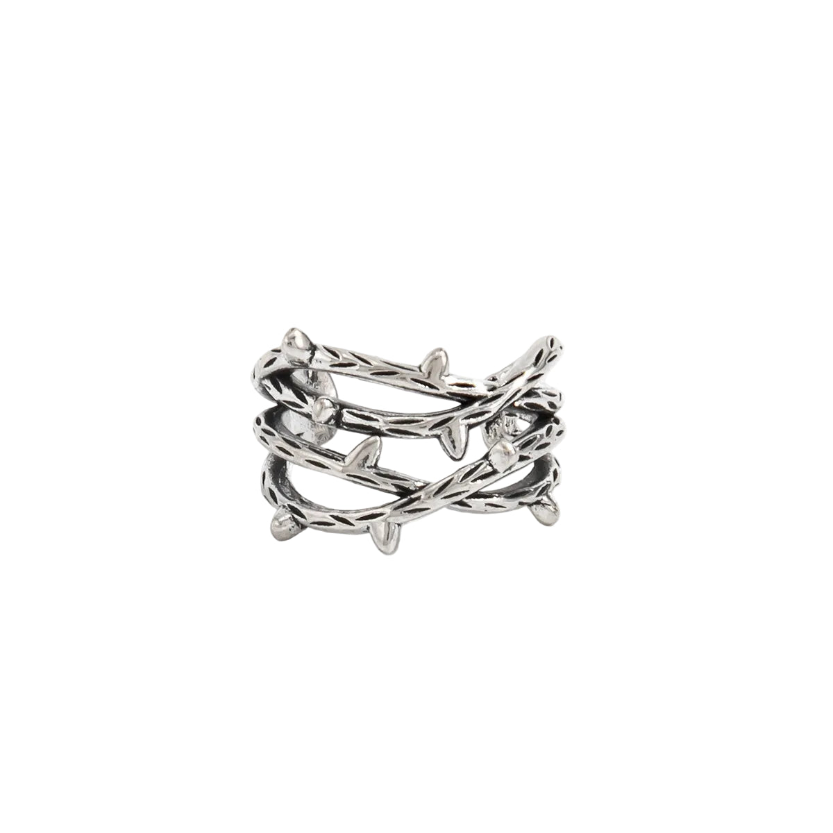Silvertone Rattan Layered Ear Cuff