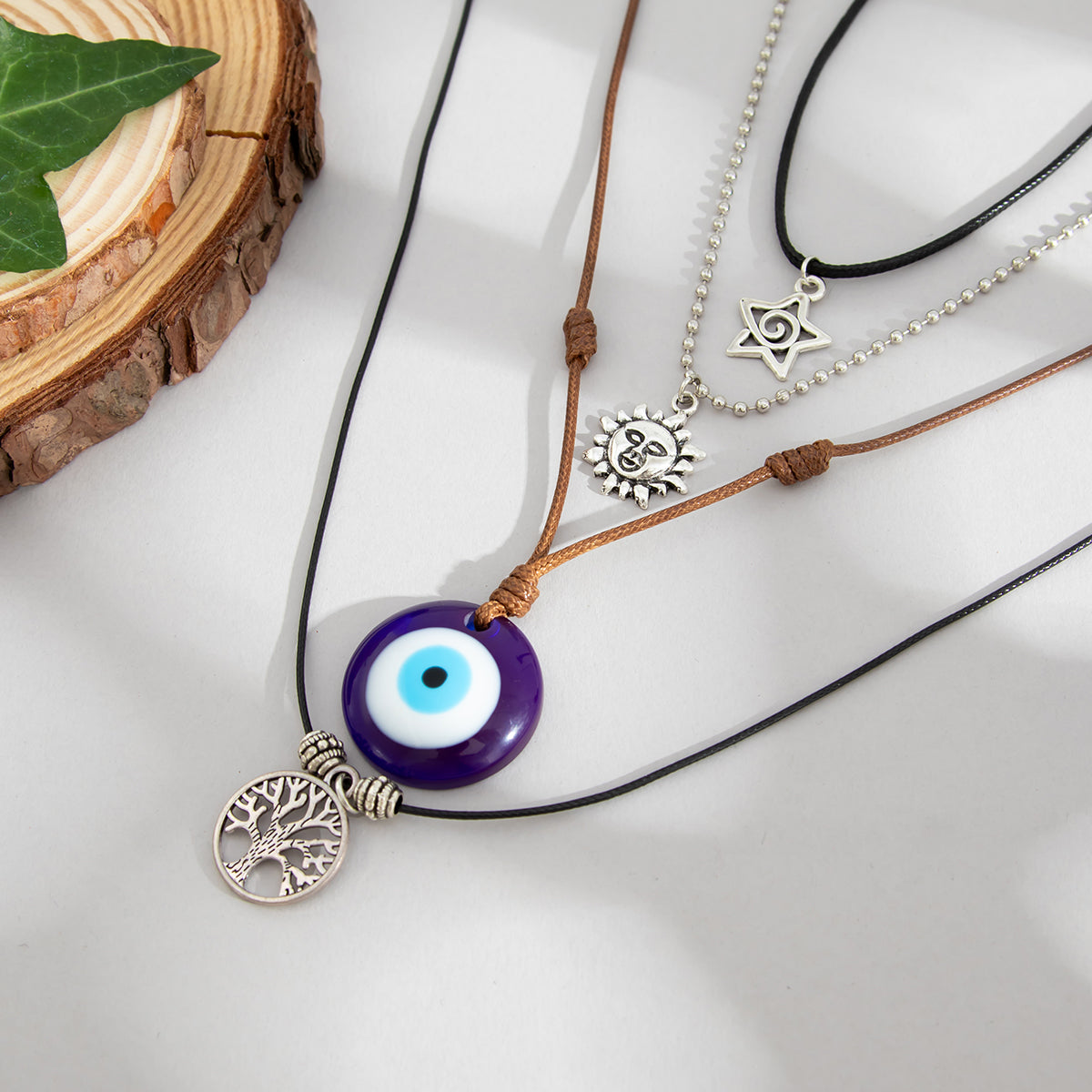 Black Resin and Polyster Silvertone Celestial Life Tree Eye Pendant Necklace Set, silver pendant necklace..., lifestyle look