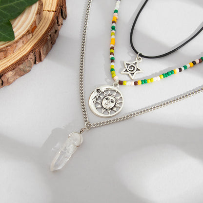 Crystal and Howlite Polyster Silvertone Sun Hexagonal Prism Pendant Necklace Set, silver pendant necklace for..., side view