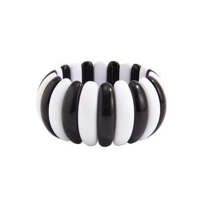 Black and White Resin Tire Stretch Bracelet, botanical inspired, front view