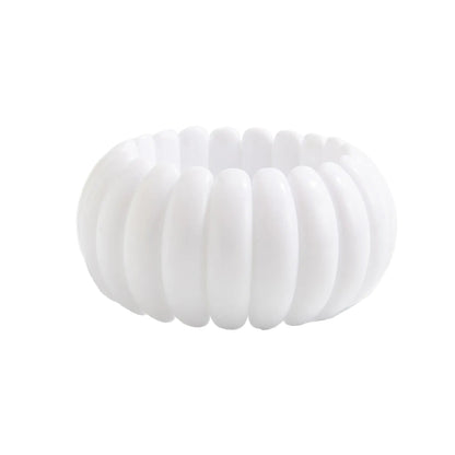 White Resin Tire Stretch Bracelet, botanical inspired, front view