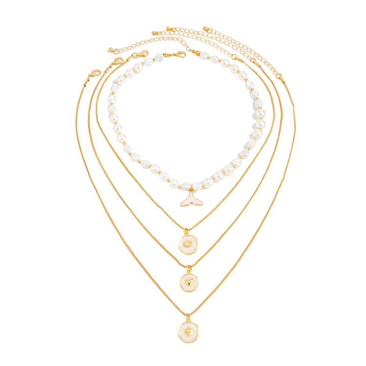 Baroque Pearl and Enamel Goldtone Fishtail Round Pendant Necklace Set, gold pendant necklace for women, front view