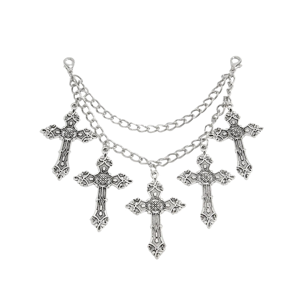 Silvertone Cross Charm Layered Anklet, silver anklet bracelet, botanical inspired, front view