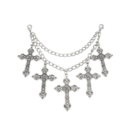 Silvertone Cross Charm Layered Anklet, silver anklet bracelet, botanical inspired, front view