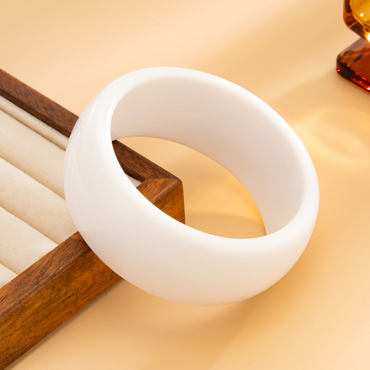 White Resin Bangle, bangle bracelet, dainty minimalist design, side view