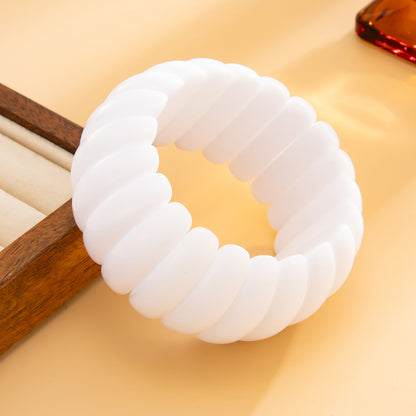 White Resin Tire Stretch Bracelet, botanical inspired, side view