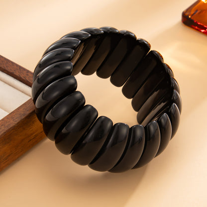 Black Resin Tire Stretch Bracelet, everyday style, side view