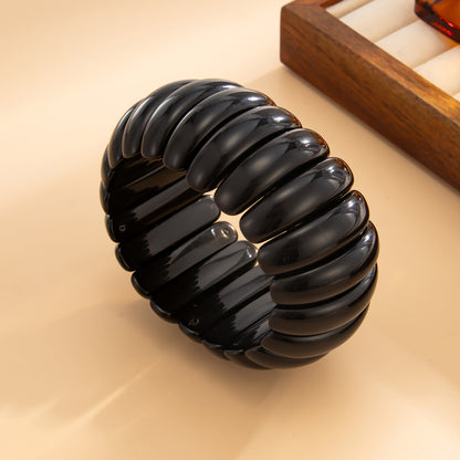 Black Resin Tire Stretch Bracelet, everyday style, detail close-up
