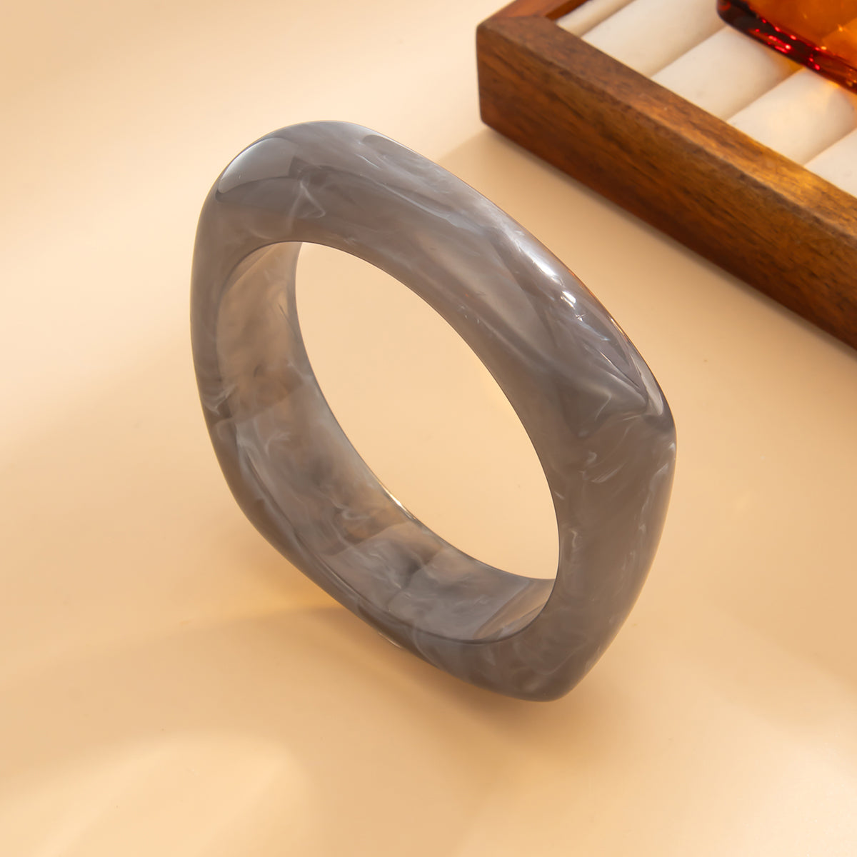 Gray Resin Square Bangle, bangle bracelet, botanical inspired, detail close-up