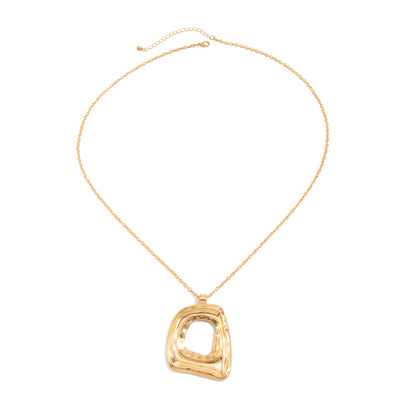 Goldtone Open Dual-Trapezium Pendant Statement Necklace, vintage-inspired design, front view