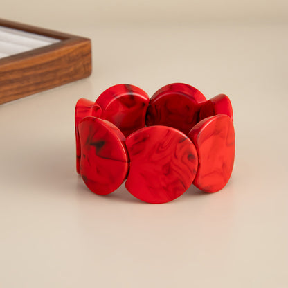 Dark Red Resin Notched Circular Stretch Bracelet, elegant gift for her, side view