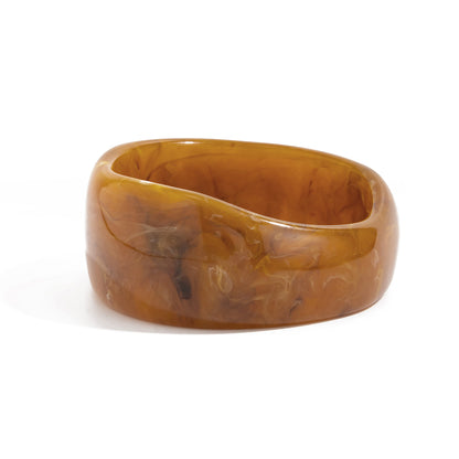 Yellow and Brown Resin Uneven Bangle, bangle bracelet, dainty minimalist design, front view