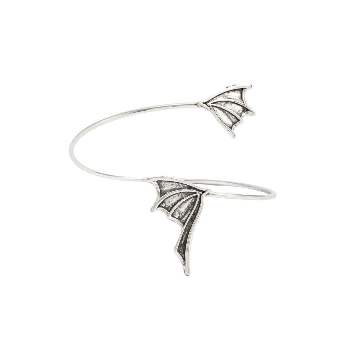 Silvertone Dual Bat Wing Bypass Arm Cuff, botanical inspired, front view