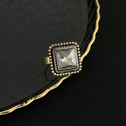 Crystal and Goldtone Radiant-Cut Twine Square Open Ring, elegant gift for her, side view