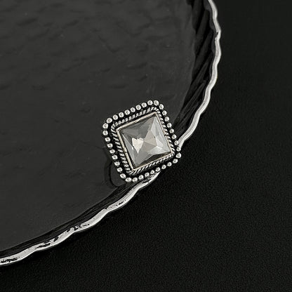 Crystal and Silvertone Radiant-Cut Twine Square Open Ring, everyday style, side view
