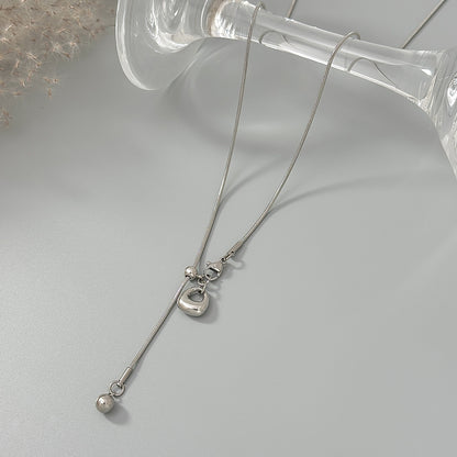 Silvertone Open Drop Lariat Necklace, dainty minimalist design, side view