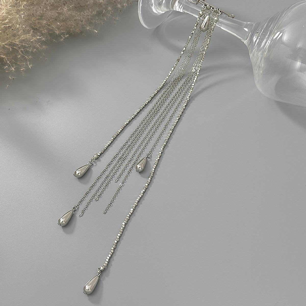 Silvertone Drop Tassel Pin Brooch, elegant gift for her, detail close-up