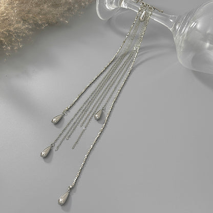 Silvertone Drop Tassel Pin Brooch, elegant gift for her, detail close-up