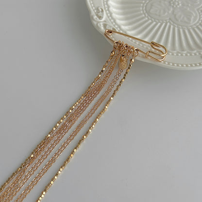 Goldtone Drop Tassel Pin Brooch, everyday style, detail close-up