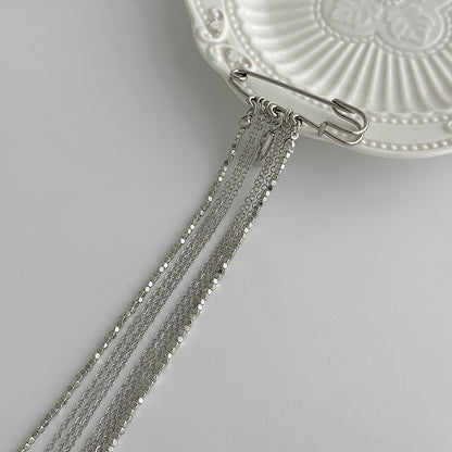 Silvertone Drop Tassel Pin Brooch, elegant gift for her, lifestyle look