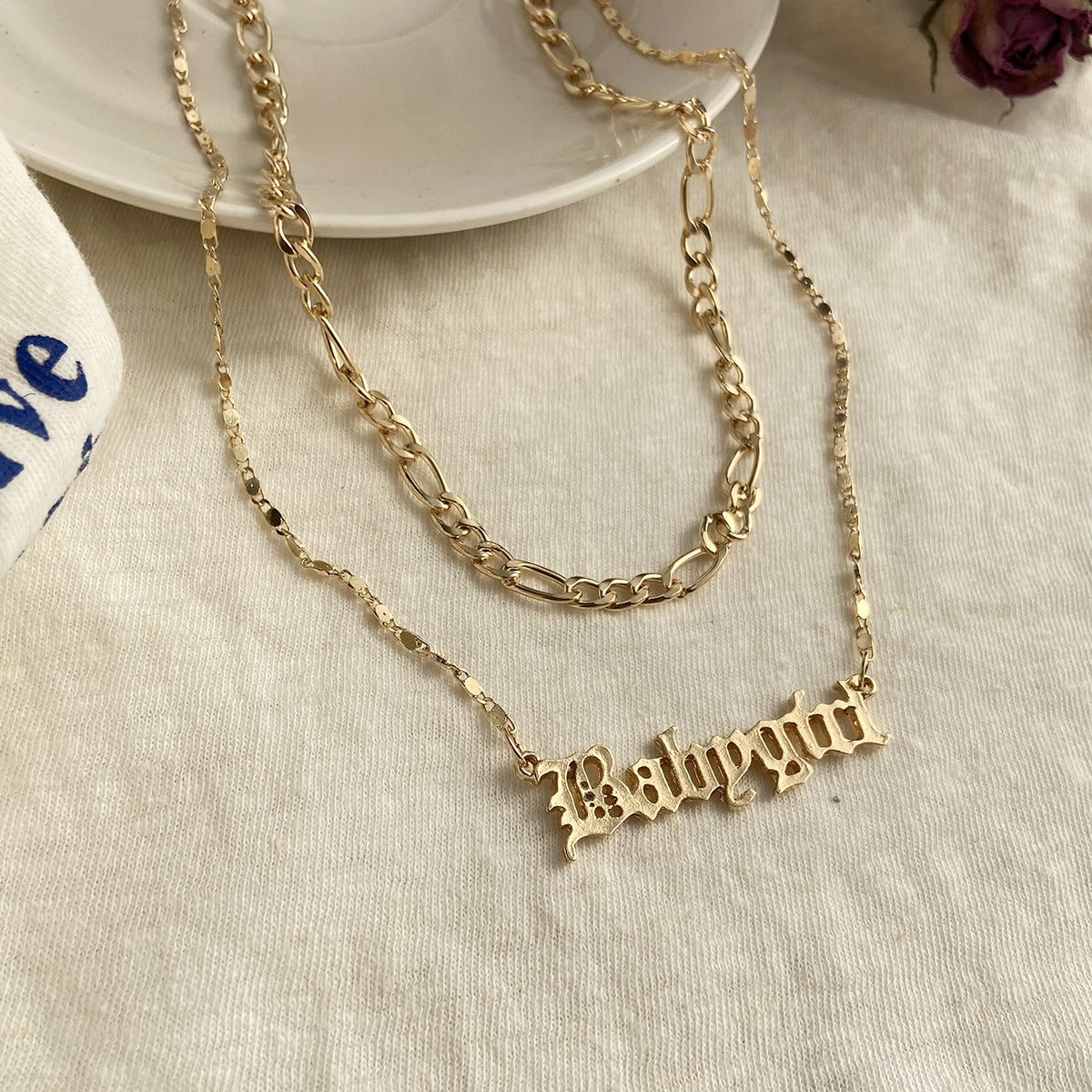 18K Gold-Plated 'Baby Girl' Layered Bar Necklace