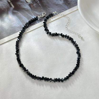 Black Acrylic and Silvertone Beaded Collar Necklace, elegant gift for her, side view