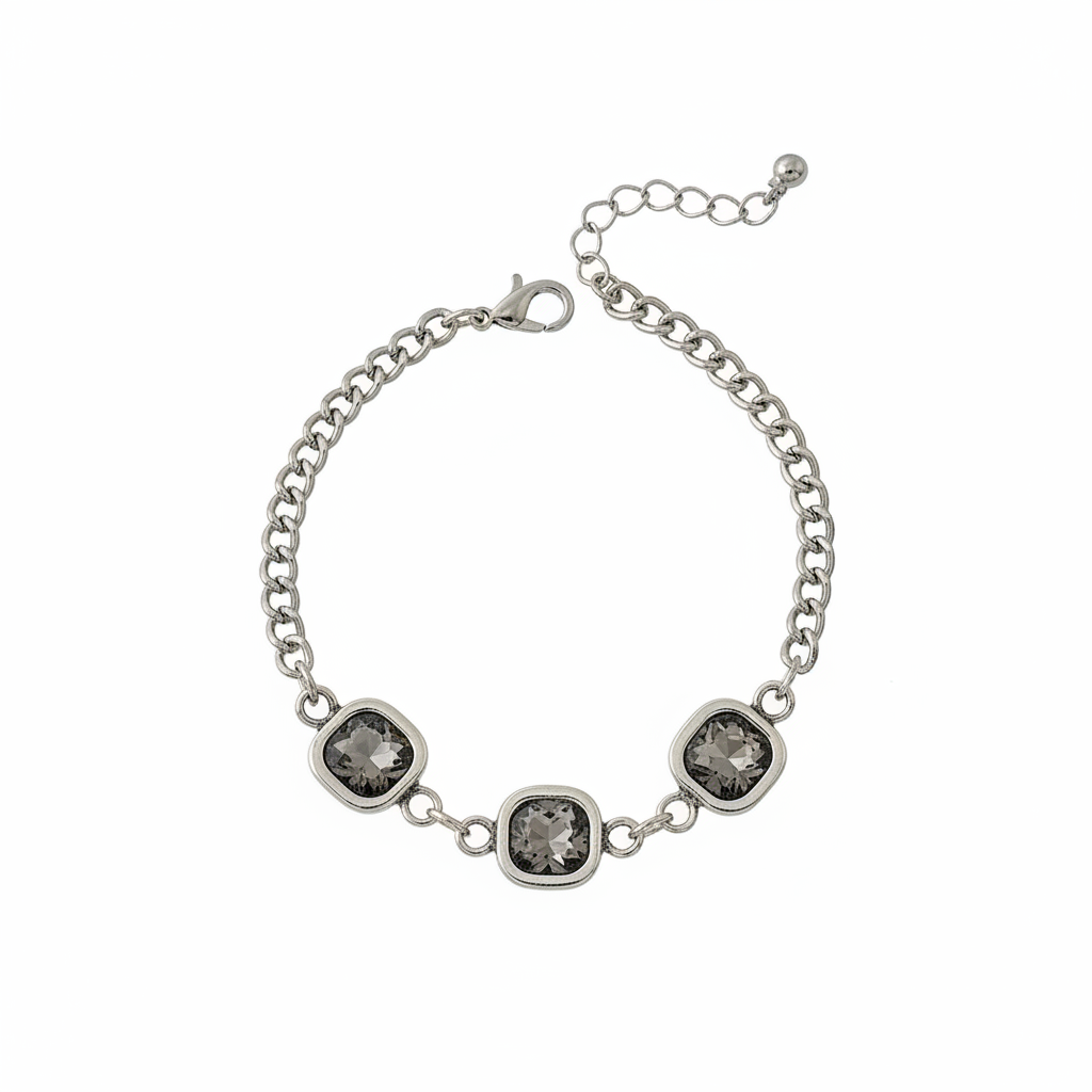 Crystal & Silvertone Square Station Chain Bracelet - Street Region