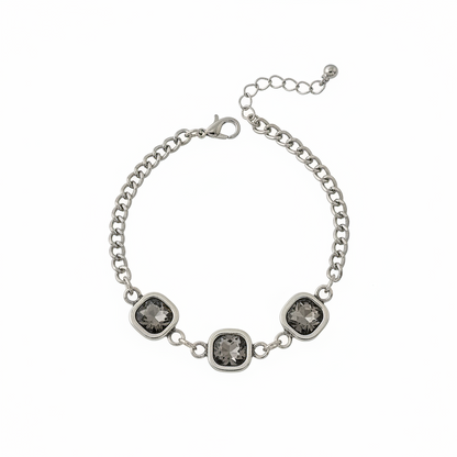 Crystal & Silvertone Square Station Chain Bracelet - Street Region