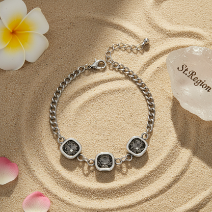 Crystal & Silvertone Square Station Chain Bracelet - Street Region