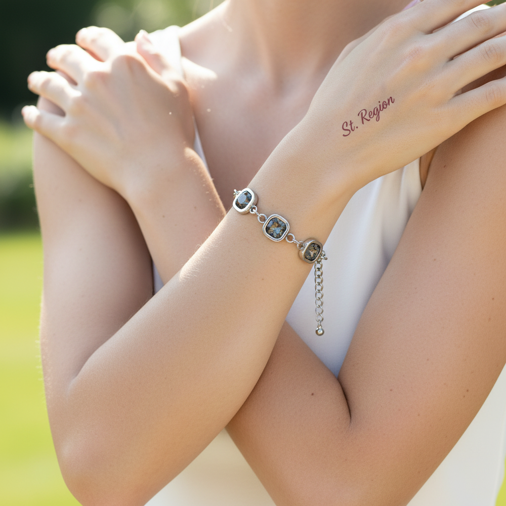 Crystal & Silvertone Square Station Chain Bracelet - Street Region