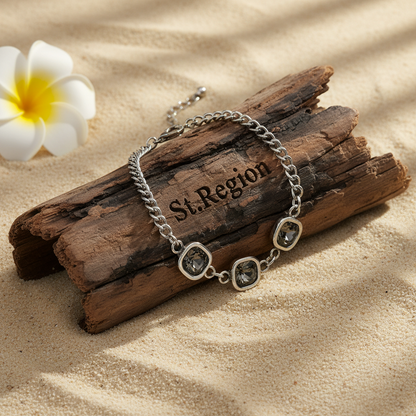 Crystal & Silvertone Square Station Chain Bracelet - Street Region