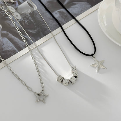 Black Polyster & Silvertone Star Dice Pendant Necklace Set