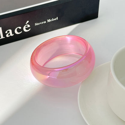 Iridescent and Pink Resin Bangle, bangle bracelet, dainty minimalist design, side view