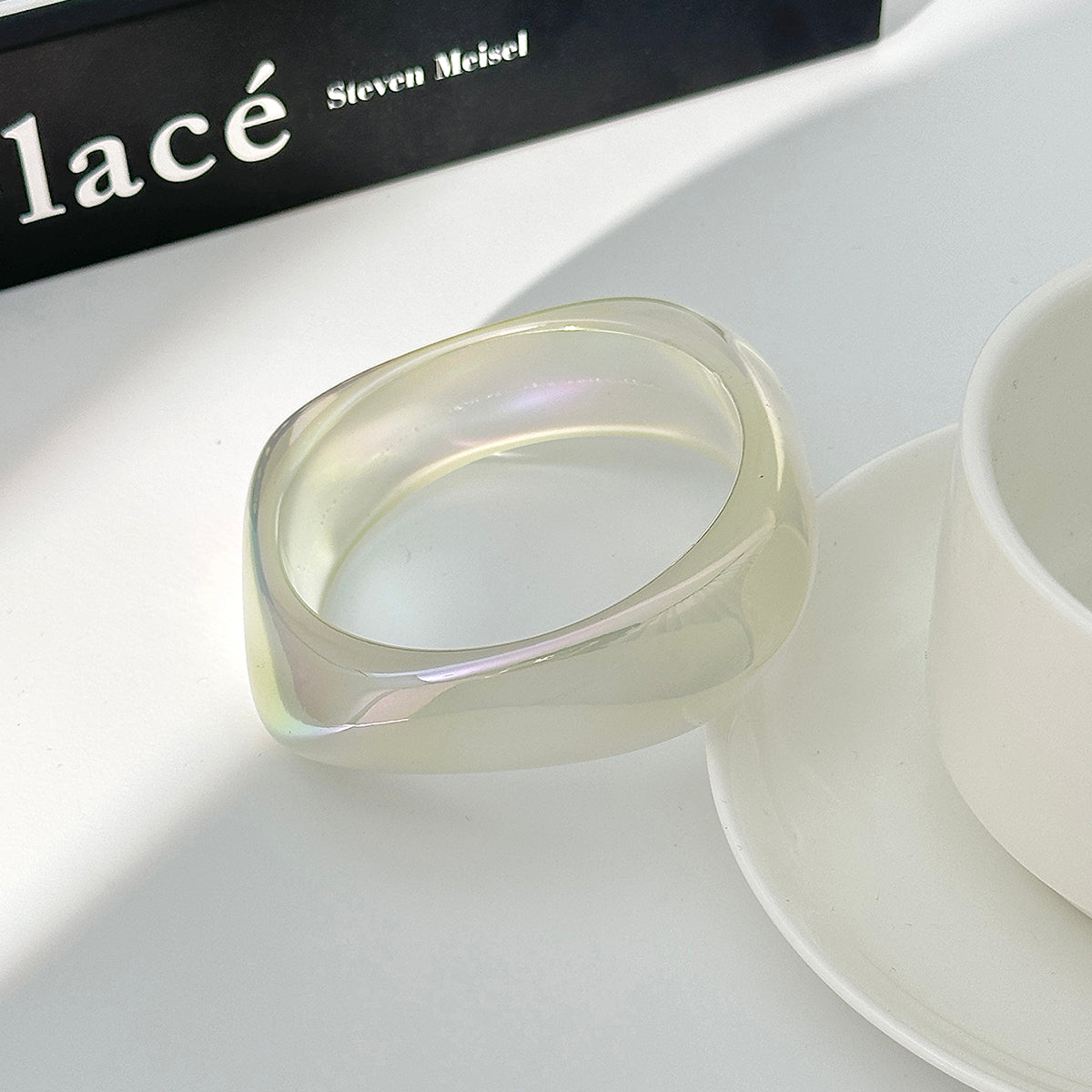 Iridescent Resin Uneven Bangle, bangle bracelet, elegant gift for her, side view
