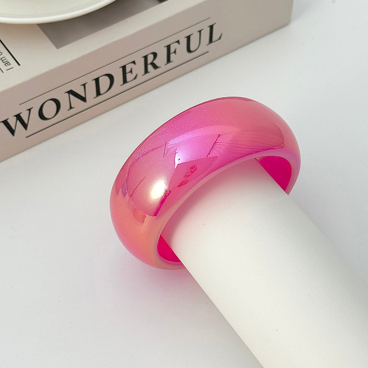 Iridescent and Rose Resin Bangle, bangle bracelet, everyday style, detail close-up