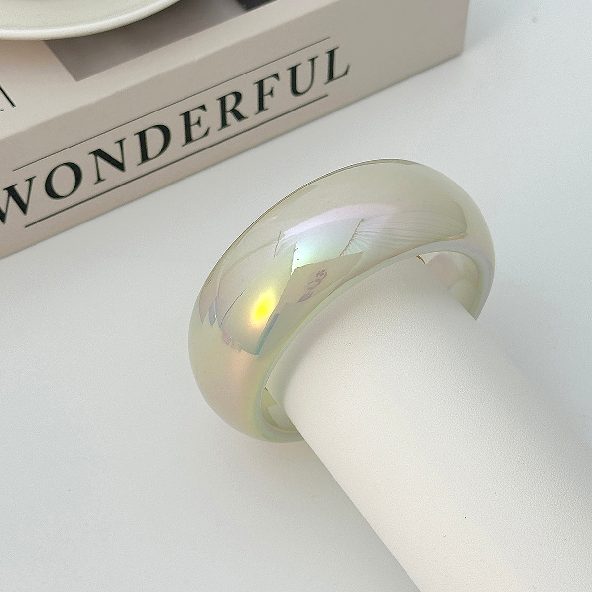 Iridescent Resin Bangle, bangle bracelet, dainty minimalist design, detail close-up