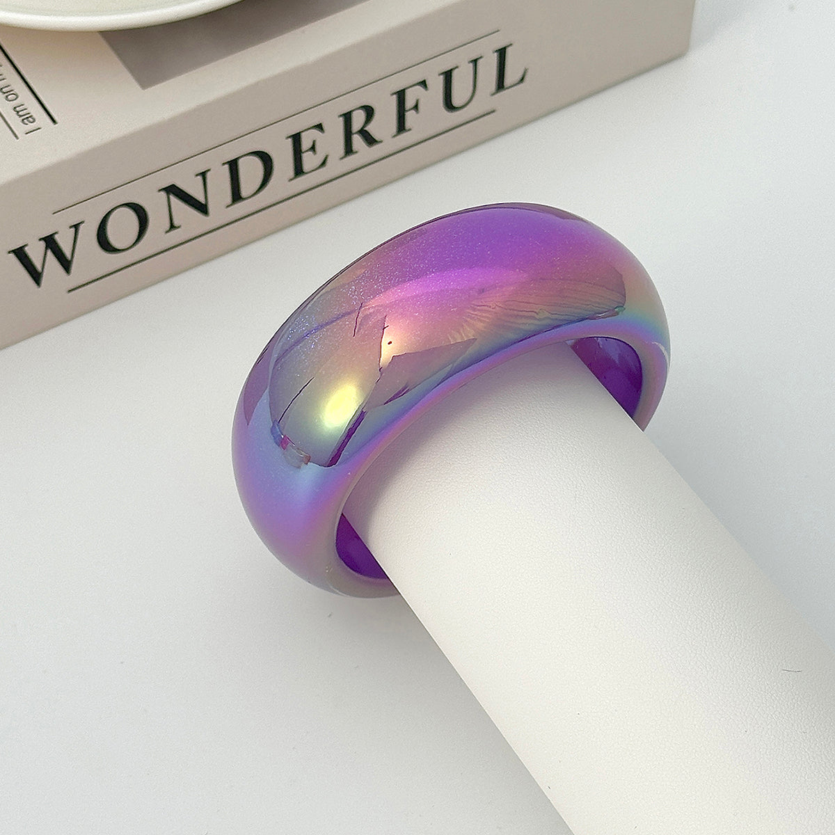 Iridescent and Purple Resin Bangle, bangle bracelet, botanical inspired, detail close-up